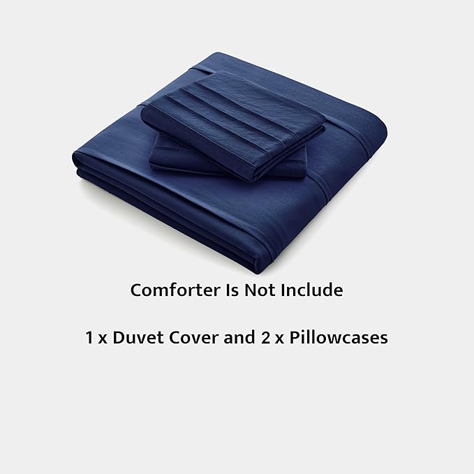 Oli Anderson Navy Blue Duvet Cover King Size - Pleated King Duvet Cover, 3PCS Soft and Breathable Textured Bedding Set with Zipper Closure(Navy Blue,104"x90")