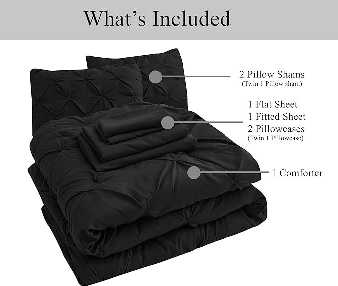 LANE LINEN 7 PCs Comforter Set Queen Size - Hotel Style Black Queen Comforter Set with Sheets - All-Season Puffy, Trendy Design, Deep Pocket Sheets, Pillowcases & Shams - Durable Queen Bed Set – Black | Extra puffy feel, Durable daily use, Secure pocke...