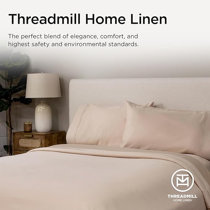 Threadmill Supima Cotton Sheets, 1000 Thread Count Soft 100% Cotton Sheets for Cal King Size Bed, 4 Pc Beige Cal King Bed Sheet Set, 5-Star Hotel Quality, Elasticized Deep Pocket Cal King Sheet