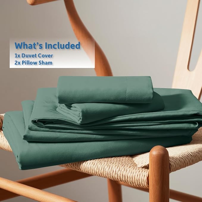 Nestl Forest Green Duvet Cover Full Size - Soft Double Brushed Full Size Duvet Cover Set, 3 Piece, with Button Closure, 1 Duvet Cover 80x90 inches and 2 Pillow Shams