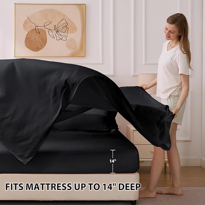 Queen Comforter Set Black - Bed in a Bag Queen Size 7 Pieces, Soft Bedding Set for All Seasons, Premium Queen Comforter Set with Comforter, Sheets, Pillowcases & Shams