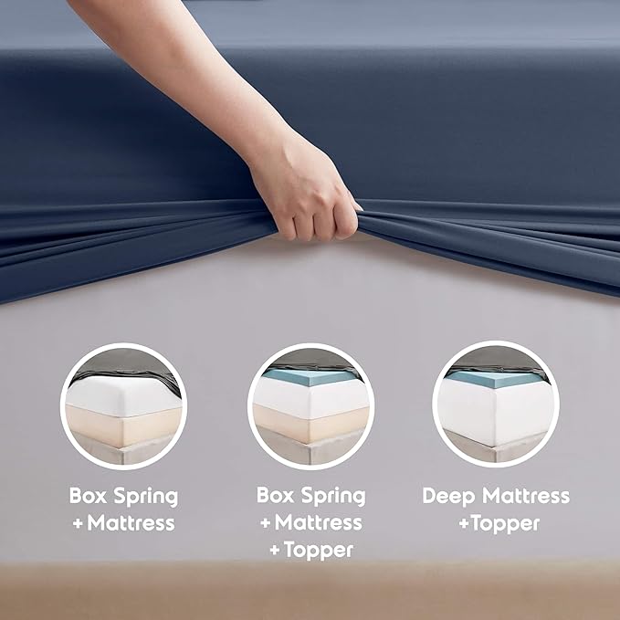 Nestl Short Queen Sheet Set - 1800 Ultra-Soft Microfiber - Double Brushed - Deep Pockets - Easy Fit - 4 Piece Set - Bed Sheets (Short Queen, Navy Blue)