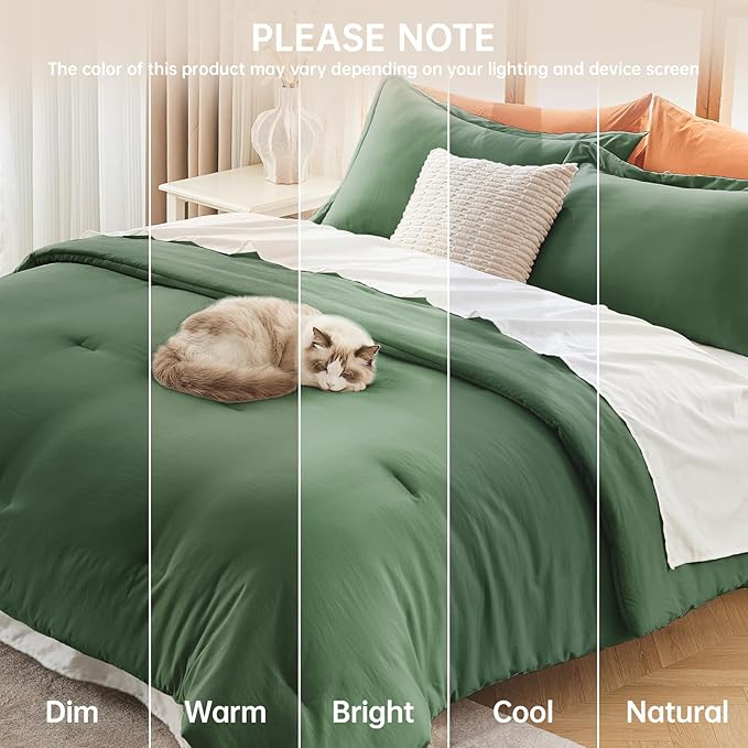 MUXHOMO Full Comforter Sets, All Season Ultra Soft Down Alternative Bedding - 3 Piece Lightweight Bed Set Includes 1 Comforter (82"x86") and 2 Pillow Shams (20"x26"), Dark Green