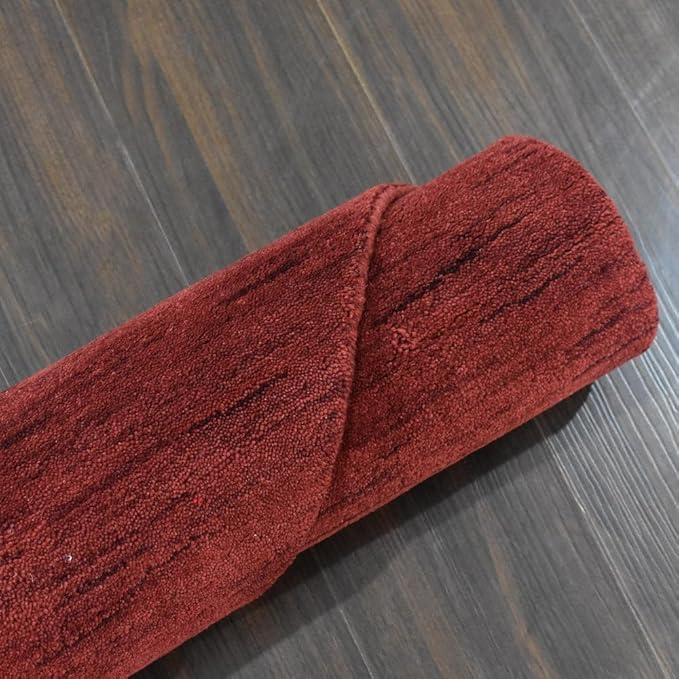 Hand Knotted Loom Wool ECO-Friendly Area Rugs - 6'x6', Octagon, Red Color, Solid Plain Design, High Pile Thick Handmade Anti Skid Area Rugs for Living Room, Bed Room (L00111)