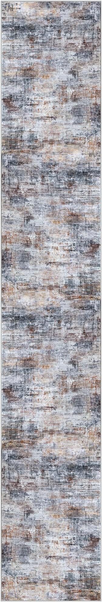 IOHOUZE Abstract Runner Rug 3x18 Ft Washable Runners for Hallways, Non Slip Kitchen Runner Printed Faux Wool Entryway Runner Indoor, Modern Abstract Floor Carpet for Hall Stair, Orange Grey