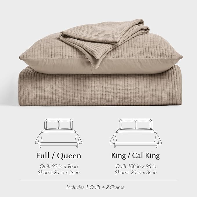 EVERGRACEHOME Cotton Gauze Full Queen Bedspread, Ultra Soft Prewashed Pick Stitch Matelassé Coverlet, Lightweight Textured Oversized Queen Quilt Bedding Set for All Season, with 2 Shams, Khaki Tan