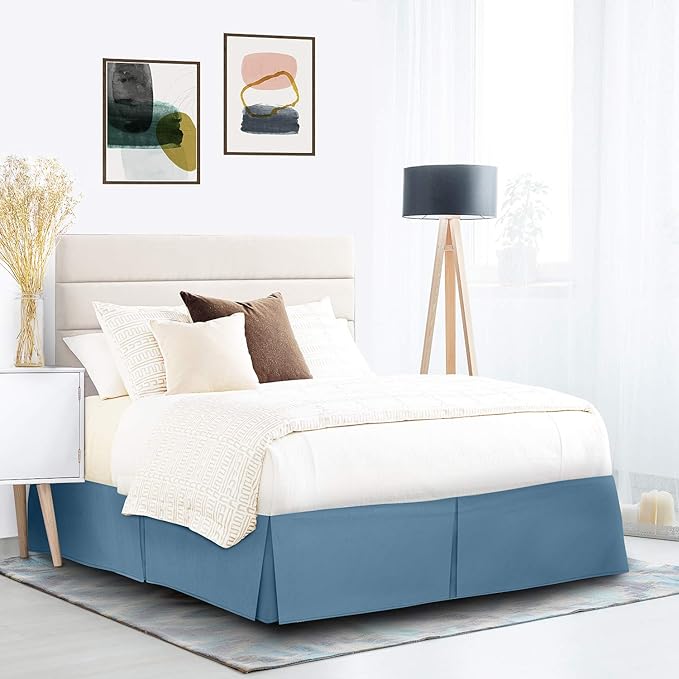 Nestl Blue Heaven Twin Bed Skirt - Twin Size Bed Skirt 14 Inch Drop - Brushed Microfiber Bed Skirts - Hotel Quality Pleated Bed Skirt - Shrinkage & Fade Resistant