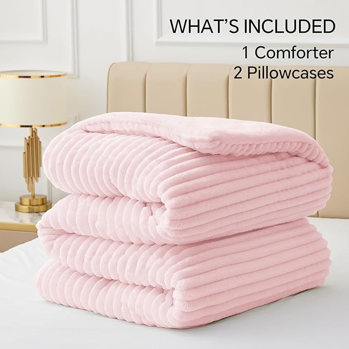 BEDELITE Fleece King Comforter Set -Super Soft & Warm Fluffy Cherry Blossom Bedding, Luxury Fuzzy Heavy Bed Set for Winter with 2 Pillow Cases
