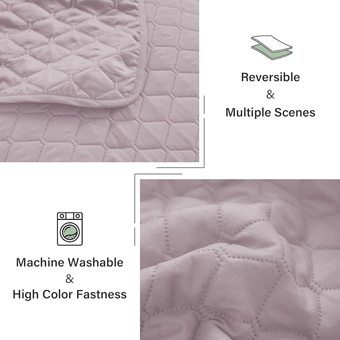 Exclusivo Mezcla Reversible California King Size Quilt Bedding Set with Pillow Shams, Lightweight Quilts Cal King Size, Soft Bedspreads Bed Coverlets for All Seasons - (Lilac Ash, 112"x104")