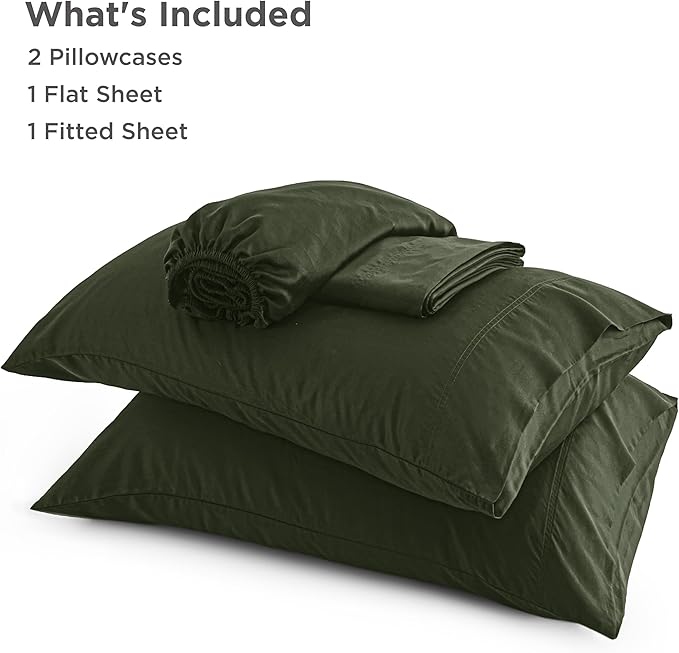Bedsure California King Sheet Sets, Cooling Sheets, Rayon Derived from Bamboo, Breathable & Soft, Deep Pocket Up to 16 Inches, Hotel Luxury Silky Bedding for Hot Sleepers, Olive Green