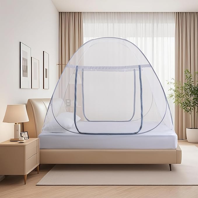 Pop-Up Mosquito Net Tent for Bed, Portable Folding Design Camping Travel Mosquito Tent with Net Bottom for Baby Adults, Easy to Install and Wash for King Size Bed 79 x 71 x 59 inch