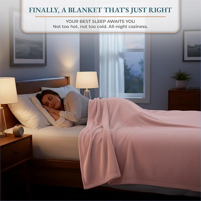 Casa Platino Fleece Blanket Queen Size – 300 GSM Pink Fleece Throw for Bed or Couch – Soft Cozy Warm Holiday Bed Blanket for Winter, Fuzzy Plush Elegant Gifts for Men & Women - 90x90 Inch