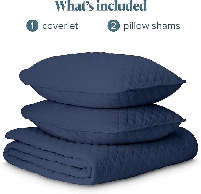 Bare Home Coverlet Set - King Size - Lightweight Bed Decor - Comforter Alternative - All-Season Quilted Bedspread (King, Dark Blue)