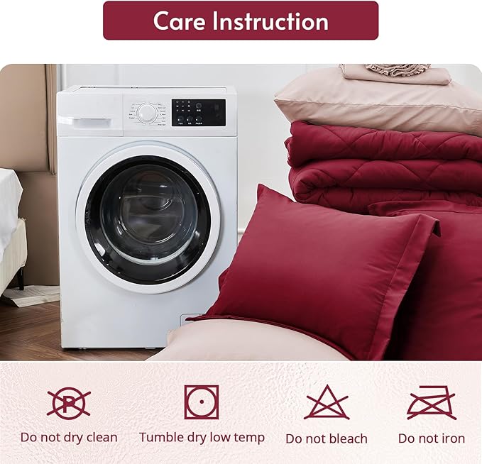 MUXHOMO 5 Pieces Twin Comforter Set, Reversible Bed in a Bag Twin Size, All Season Bedding Set with Comforter, Flat Sheet, Fitted Sheet, Pillowcases & Shams, Burgundy & Rose Gold
