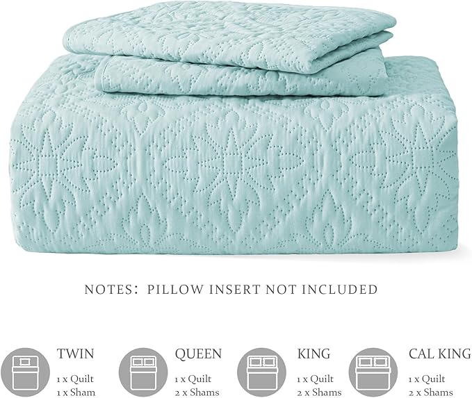 Exclusivo Mezcla Twin Quilt Bedding Set, Lightweight Soft Bedspreads Coverlets with 1 Pillow Sham, Modern Aqua Blue Quilts Twin XL Size for All Seasons