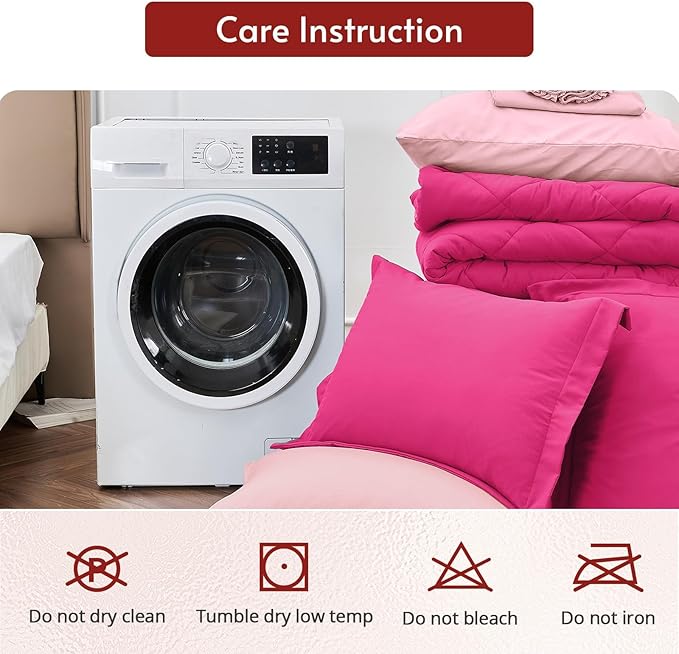 MUXHOMO 5 Pieces Twin XL Comforter Set, Reversible Bed in a Bag Twin XL Size, All Season Bedding Set with Comforter, Flat Sheet, Fitted Sheet, Pillowcases & Shams, Hot Pink & Baby Pink