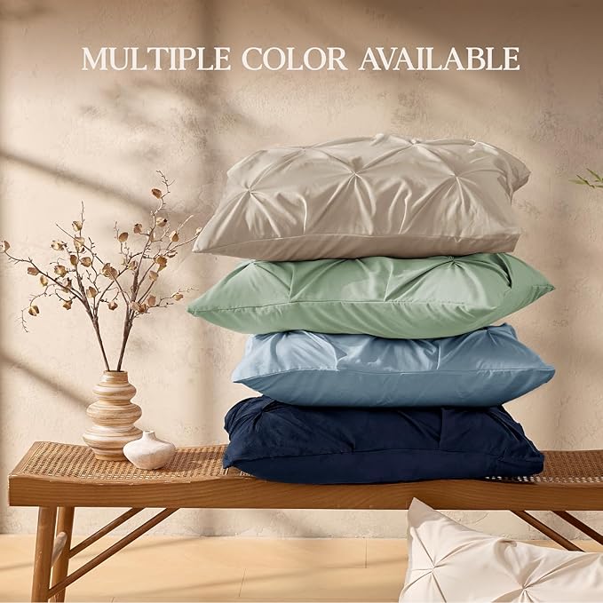 Andency Sage Green Comforter Queen Size, 3 Pieces Western Cute Pintuck Bedding Comforters & Sets for Queen Bed, All Season Solid Lightweight Soft Down Alternative Pinch Pleat Bed Set