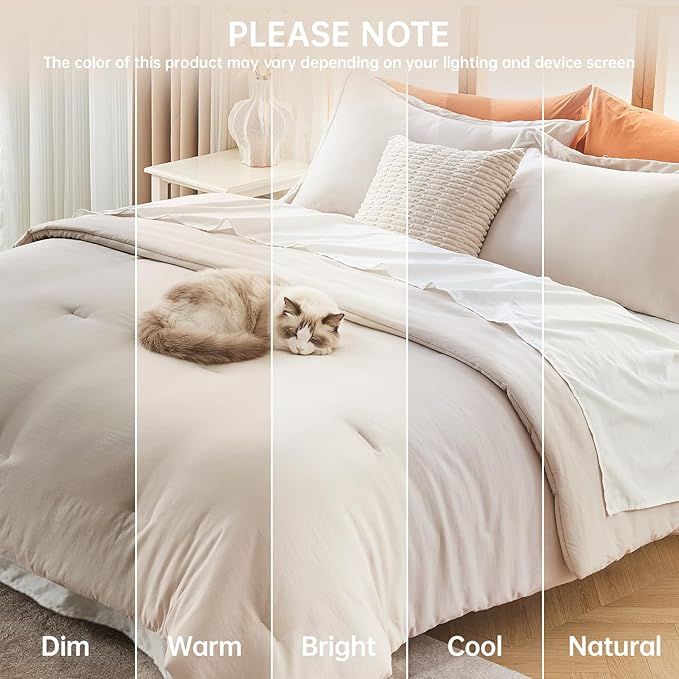 MUXHOMO Beige Oversized Queen Comforter Sets, All Season Ultra Soft Down Alternative Bedding - 3 Piece Lightweight Bed Set Includes 1 Comforter (98"*98") and 2 Pillow Shams (20"x26")