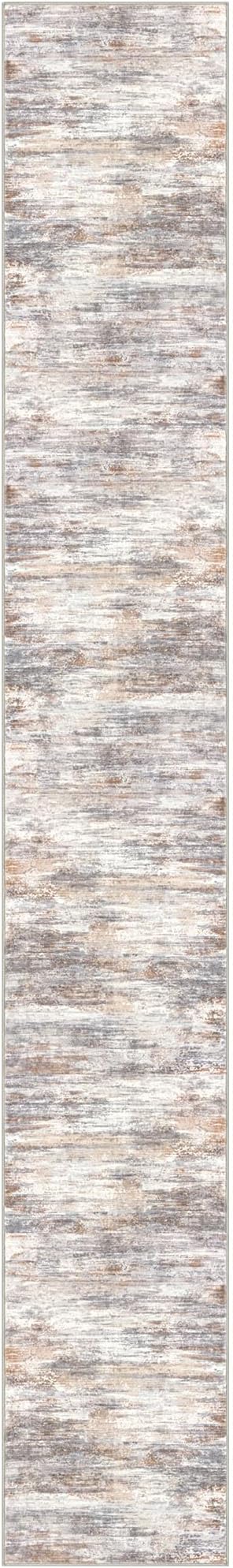 KOZYFLY Modern Abstract Washable Long Runner Rug 2.6x18 Hallway Rug Runner Non-Slip Soft Kitchen Runner Rugs, Multi Grey 18 Foot Carpet Runners for Stair Entryway Bathroom Laundry Room Foyer