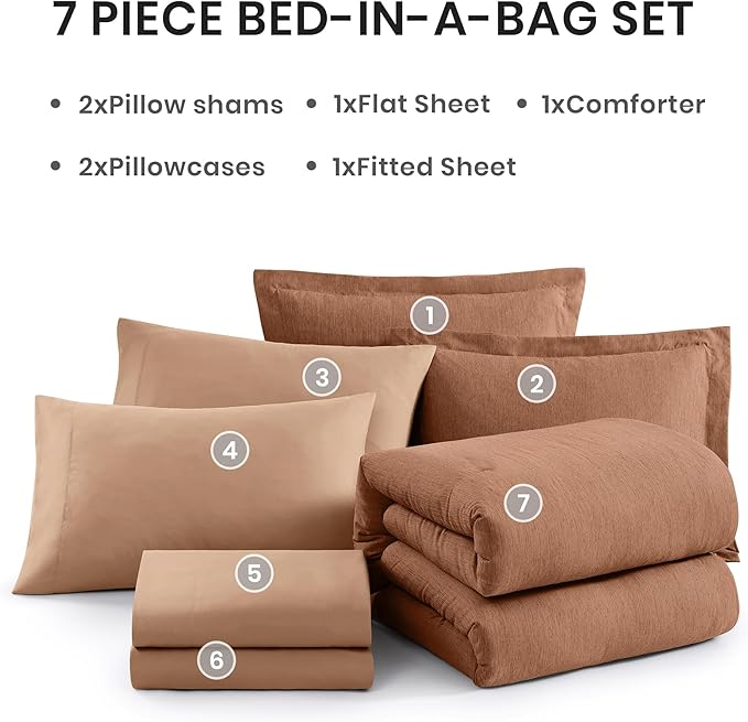 Monbix Super King Plus Size Comforter Set, Autumn Leaf Bedding Set Reversible, Comforter Set 7 Pieces, Cationic Dyeing Bed in a Bag with Comforter, Sheets, Pillowcases & Shams