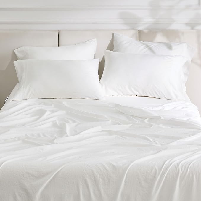 Bedsure RV Queen Sheets - 6 Piece, Airy Soft Short Queen Sheet Set for RV Camper, Cooling & Hotel Luxury, Secure Fit with Deep Pocket Bedding, Camper Sheets and Pillowcases, White