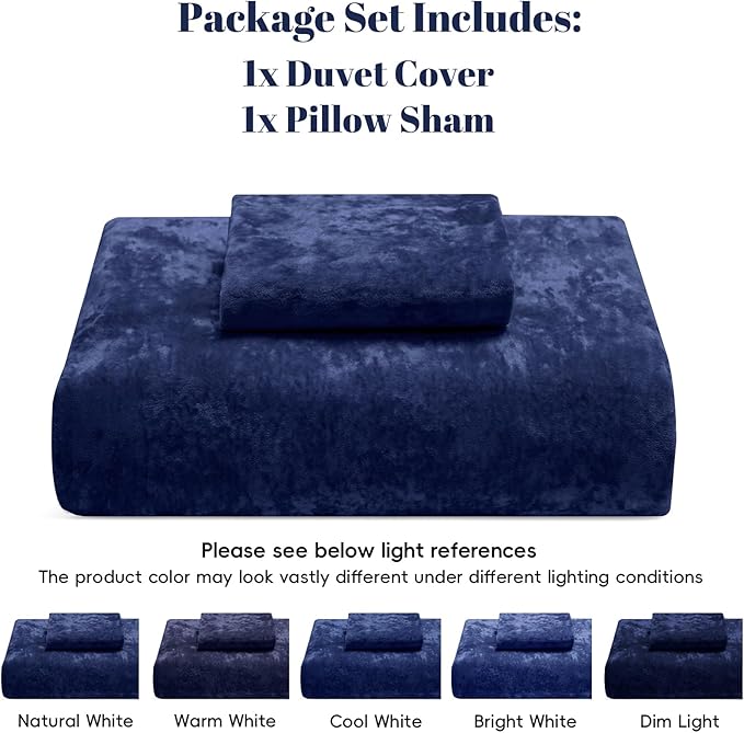 PHF Truely Velvet Duvet Cover Set Twin Size, 2pcs Ultra Soft Breathable Comforter Cover Set, Luxury Cozy Flannel Duvet Cover with Pillow Shams Bedding Collection, 68" x 90", Navy