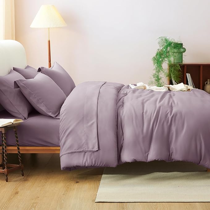 CozyLux King Size Comforter Set Dusty Purple, 7 Pieces Bed in a Bag King Comforter Set with Sheets, Bedding Set with Down Alternative Comforter, Fitted Sheet, Flat Sheet, Pillow Shams and Pillowcases