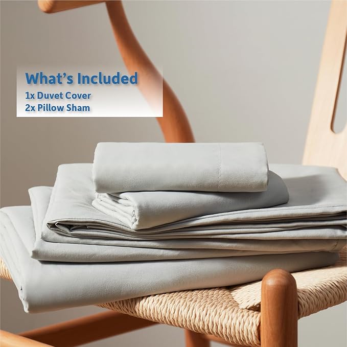 Nestl Light Grey Duvet Cover Queen Size - Soft Double Brushed Queen Duvet Cover Set, 3 Piece, with Button Closure, 1 Duvet Cover 90x90 inches and 2 Pillow Shams