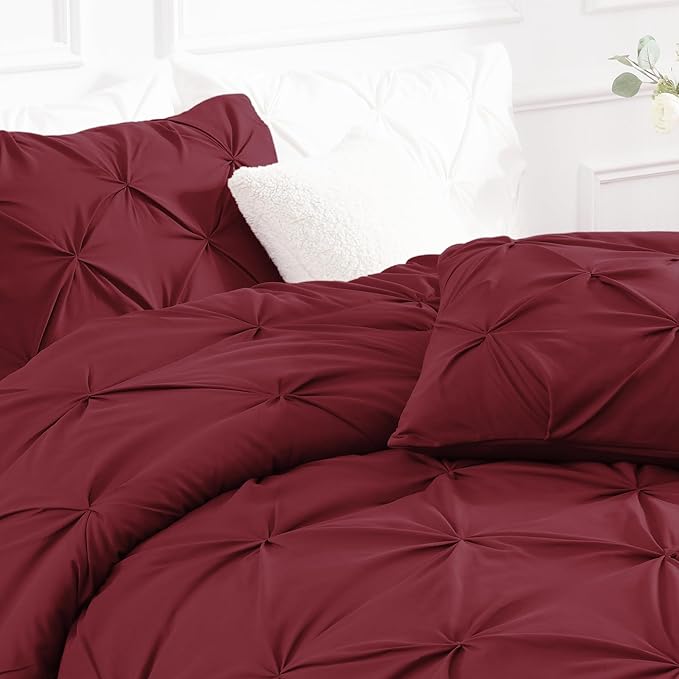 Andency California King Comforter Set Burgundy (104x96Inch), Pinch Pleat Cal King Comforter Set 3 Pieces, Oversized King Pintuck Bed Comforter, Microfiber Down Alternative Comforter Bedding Set