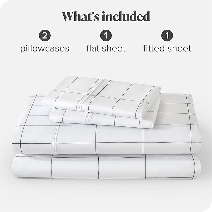 Bare Home California King Sheet Set - 1800 Ultra-Soft Microfiber Cal King Bed Sheets - Double Brushed - Deep Pockets - Easy Fit - 4 Piece Set (California King, Grid - White/Grey)