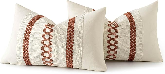 MIULEE Set of 2 Rust Decorative Lumbar Pillow Covers 12x20 Inch Farmhouse Rustic Boho Couch Throw Pillows Modern Cotton Cushion Covers Retro Cute Macrame Woven Home Decor for Bed Sofa Chair