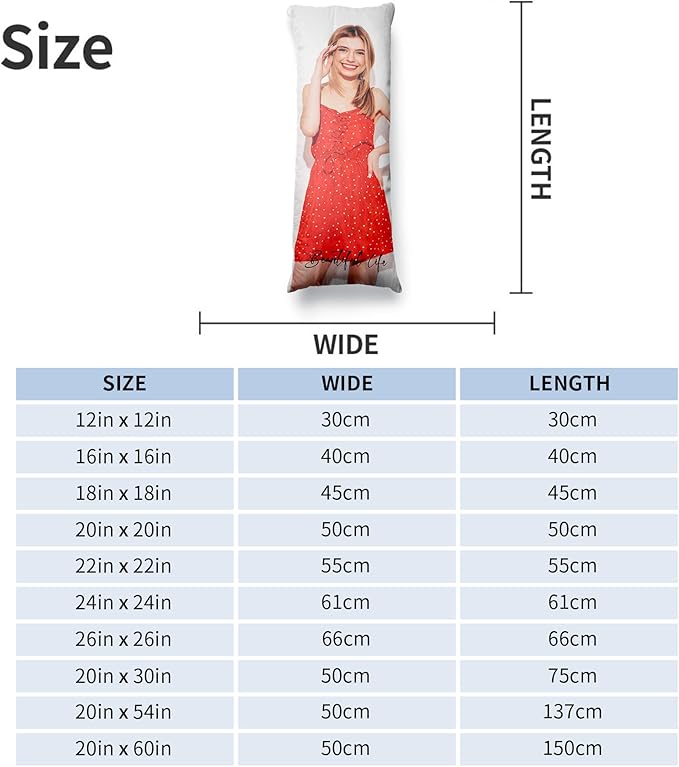 Easycosy Custom Body Pillow with Picture & Text 20"x54", Two-Sides Photo Pillowcase, Personalized Soft Skin-Friendly Long Pillow Cover with Photo, Custom Love Keepsake Gifts (No Pillow Insert)