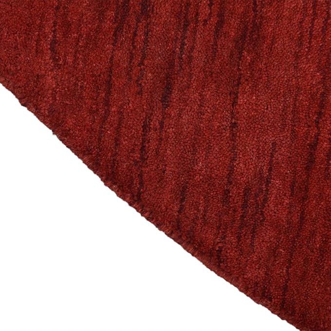 Hand Knotted Loom Wool ECO-Friendly Area Rugs - 6'x6', Round, Red Color, Solid Plain Design, High Pile Thick Handmade Anti Skid Area Rugs for Living Room, Bed Room (L00111)