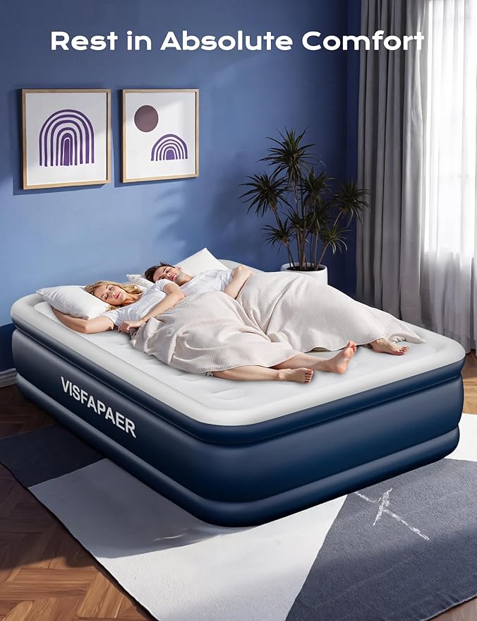 Air Mattress Full with Built in Pump Raised, 18'' High Inflatable Mattress Electric Blow Up Mattress Fast Blow Up Bed Tall Comfortable Airbed for Camping, Home Guests, Travel w/ Storage Bag 650Lbs Max