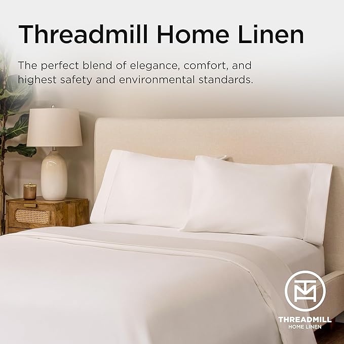 Threadmill Certified 100% American Supima Luxury Cotton Sheets California-King Sheets,1000 Thread Count Sateen Weave, 4 Pc Luxury Bed Sheets Set, Hotel White Sheet with Elasticized Deep Pocket