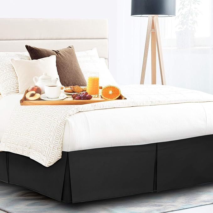 Pleated Bed Skirt 10 Inch Drop Twin Size – Wrinkle-Free Microfiber – Dust Ruffle with Split Corners Black