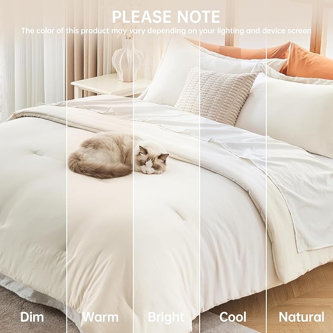 MUXHOMO Queen Comforter Set, All Season Ultra Soft Down Alternative Bedding - 3 Piece Lightweight Bed Set Includes 1 Comforter (90"x90") and 2 Pillow Shams (20"x26"), Ivory