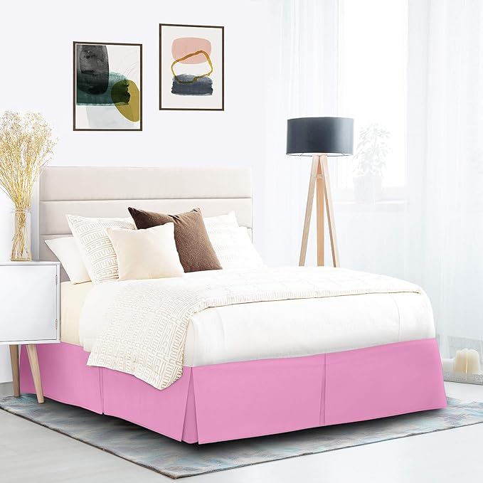 Nestl Light Pink Twin XL Bed Skirt - Twin XL Size Bed Skirt 14 Inch Drop - Brushed Microfiber Bed Skirts - Hotel Quality Pleated Bed Skirt - Shrinkage & Fade Resistant
