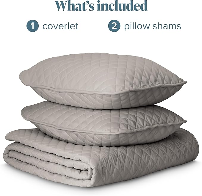 Bare Home Coverlet Set - Full/Queen - Lightweight Bed Decor - Comforter Alternative - All-Season Quilted Bedspread (Full/Queen, Light Grey)