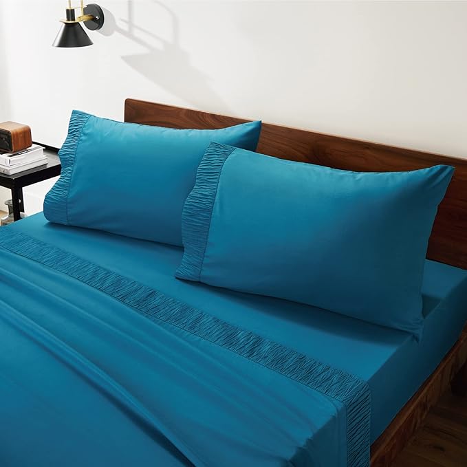 Bedsure King Size Sheets Set - 4 Pieces Soft King Sheets - Breathable & Cooling - Hotel Luxury - Easy Care Polyester Microfiber Bedding for Women, Men, Teal Blue
