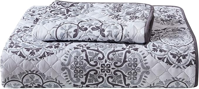 Mellanni Twin Bedspread Coverlet Set - Bedding Cover with Sham - Ultrasonic Quilting Technology - 2 Piece Oversized Quilt Set - Bedspreads & Coverlets (Twin, Rosette Gray)