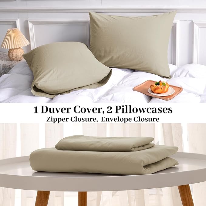 NEXHOME PRO Duvet Cover Set Oversized Queen 92"x98" Linen Feel Textured Organic Natural 100% Washed Cotton Duvet Cover 3 Pieces Bedding Set with Zipper Closure, Breathable, Soft (No Comforter)