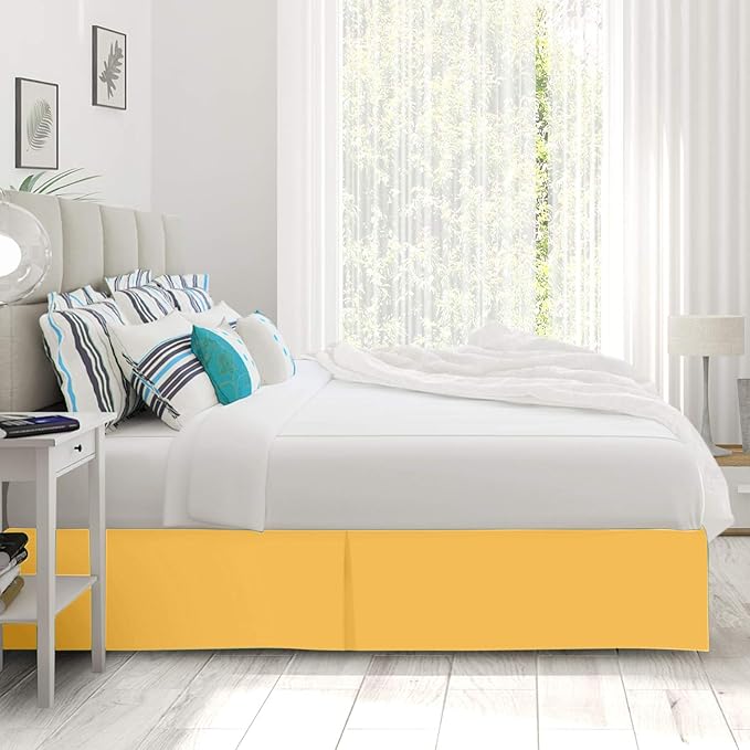 Bed Skirt - 25 Inch Fall Tailored Drop Pleated Dust Ruffle, 100% Egyptian Cotton - Solid Pattern and Color { Queen , Solid , Gold}