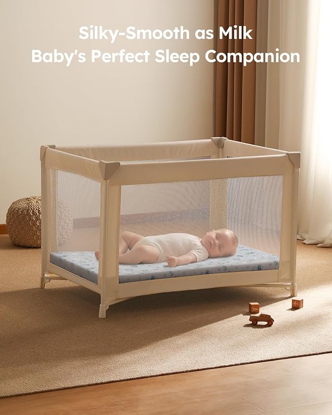 Pack and Play Sheets Fitted 3 Pack, Mini Crib Sheets for Pack N Play Mattress Stretchy Portable Playard Sheets, Soft Breathable Grey & Blue Moon