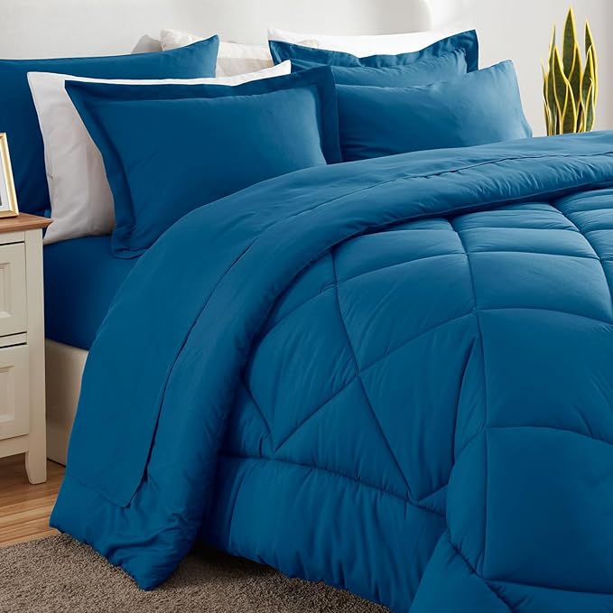 CozyLux King Size Comforter Set Teal - 7 Pieces Bed in a Bag King, Luxury Soft Bed Set for All Seasons, Bedding Set with Down Alternative Comforter, Sheets, Pillowcases & Shams