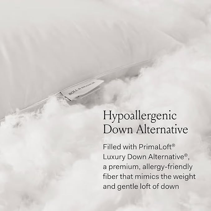 BOLL & BRANCH Down Alternative Pillow - Medium, Standard - Cooling Shell - Hypoallergenic Primaloft Luxury Down Alternative Fill - Superior Support