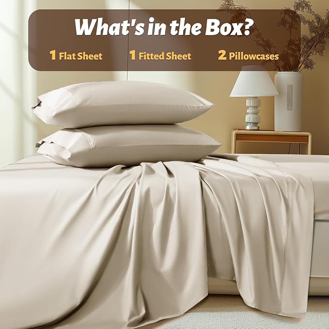 Shilucheng 100% Egyptian Cotton King Size Sheets Set - 1000 Thread Count,Luxury Cotton Bed Sheets,Breathable & Cooling Bedding and Pillow Cases, 16 Inch Deep Pocket - 4 Piece(Cream,King)