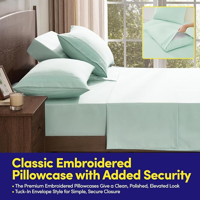 Split Head King Sheets Set for Adjustable Beds 4 Piece Flex Top Bed Sheets โ Deep Pocket Split Top Fitted Sheet with Built-in Corner Straps, Luxury Soft Cooling Bedding, Wrinkle Resistant, Mint