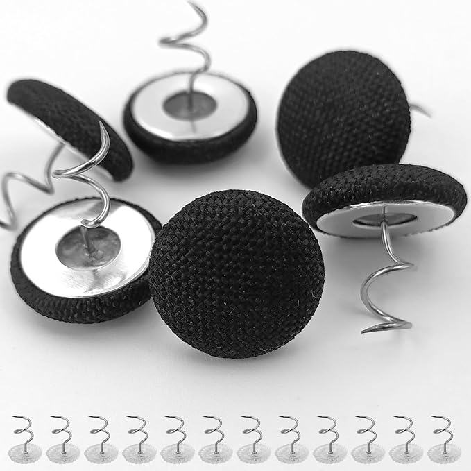 Flax Covered Button Twist Pins - for Bed Skirts Pins,Sofa,Upholstery,Armchair Caddies, Armrest Covers, Slipcovers (12, Black)