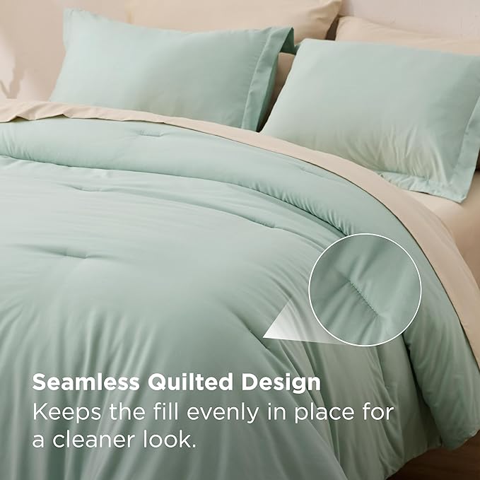 Bedsure California King Comforter Set Sage Green, 7 Pieces Soft Comforter for Cal King Size Bed with Sheets, Pillowcases & Shams, All Season Boho California King Size Bed in a Bag
